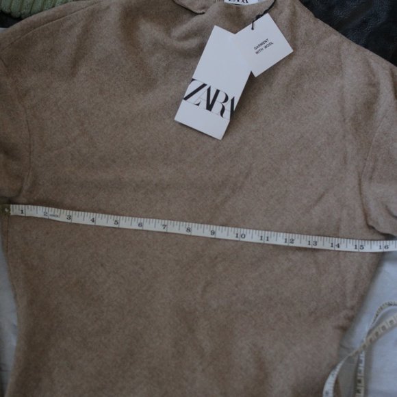 NWT BEIGE TAUPE BROWN FITTED WOOL BLEND TOP. - Picture 10 of 11